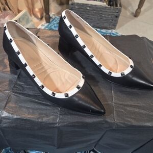 Adrienne Vittadini Black and White Studded Heels